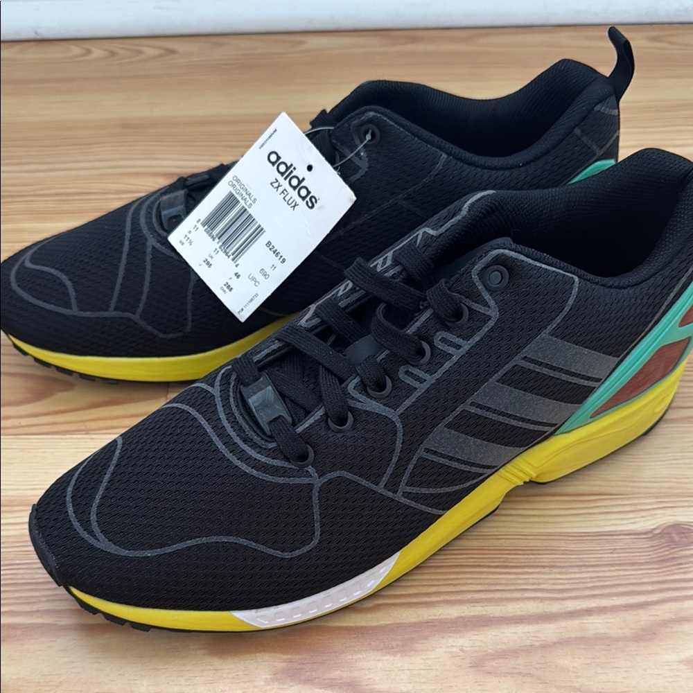 Adidas Black and Yellow Sneakers with Sporty Design  ZX flux 11.5